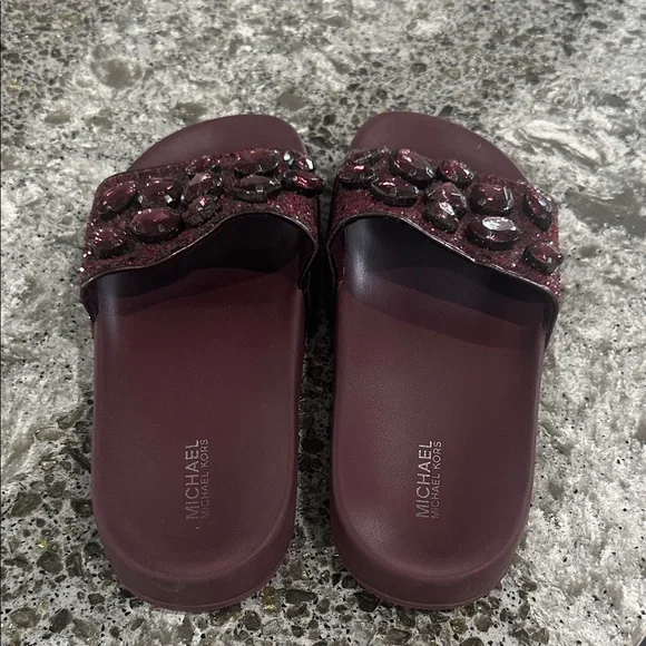 Michael Kors Women's Jeweled Slide Sandals in Wine - Picture 2 of 3